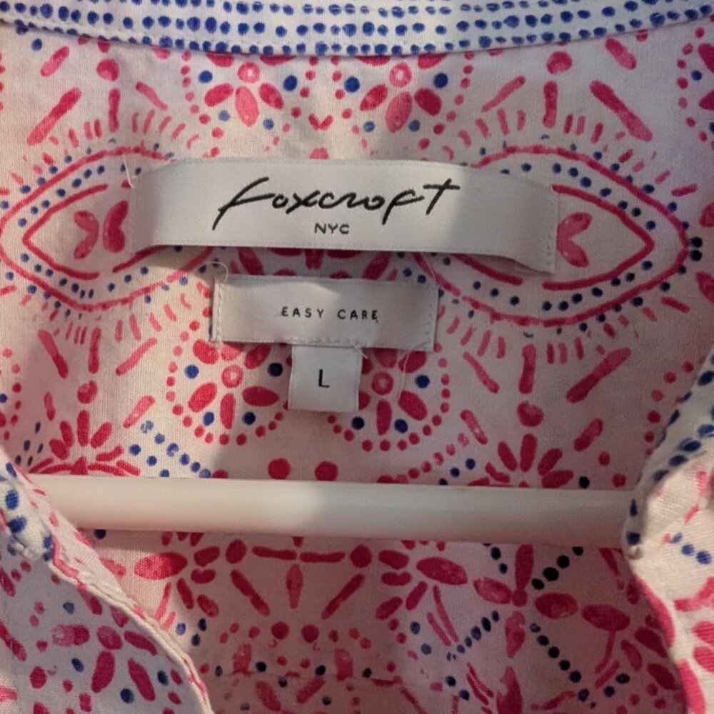 Foxcroft NYC Women's Pink and Blue Floral Print, Size L Button down Blouse - Picture 2 of 5